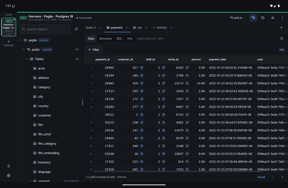 The data grid in the Dark theme